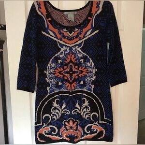 Blue and Orange Patterned sweater dress